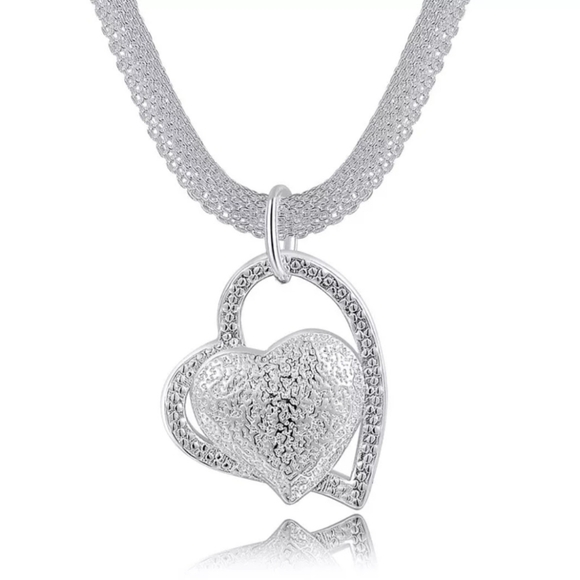 Silver Plated Double Heart Pendant Women's Necklace - Picture 6 of 10